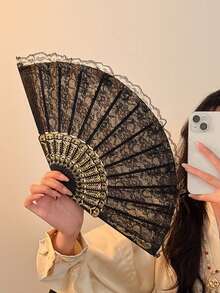 1pc/2pcs Vintage French Lace Tassel Folding Hand Fan, Portable For All Seasons, Suitable For Dancing - Multicolor - View 7