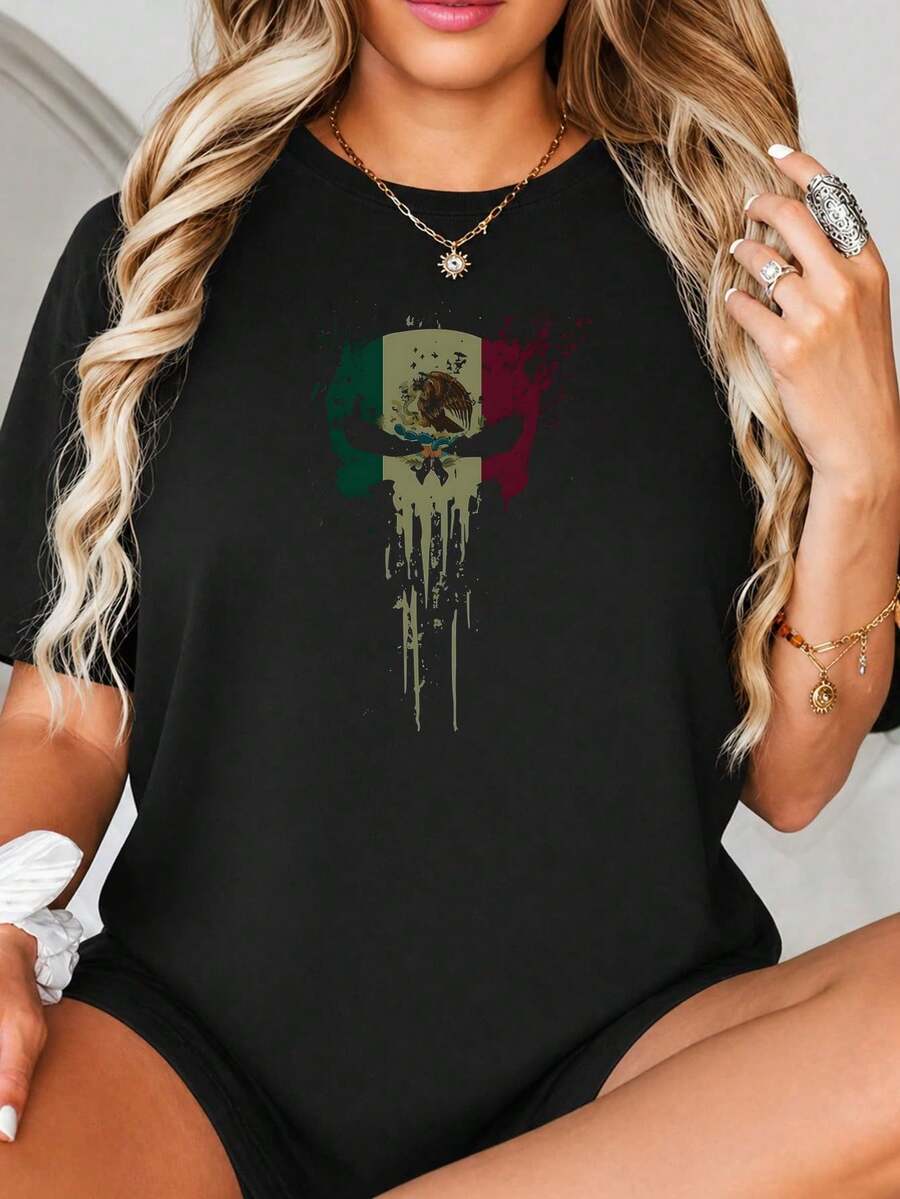 Impresión gráfica de cráneo mexicano Fl-ag, Diseño de arte de salpicaduras grunge, Efecto de goteo angustiado, Verde, Blanco, Rojo, Tema patriótico mexicano, Metal pesado bajo.jpgRegalos personalizados: Camisetas para mujer con estilos modernos, hippies, casuales y minimalistas. Ropa masculina personalizada única, armarios cápsula, ropa básica/urbana para hombre. Regalos ideales para novios, familiares y amigos, adecuados para cumpleaños, vacaciones, colegio/competiciones, deportes/escalada, etc., también adecuados para la moda de otoño y actividades urbanas. Verano negro.