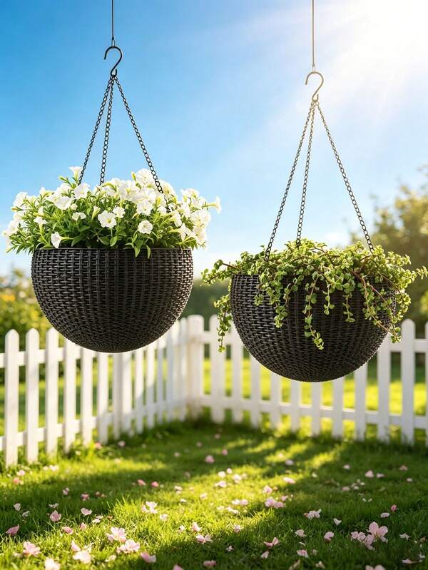 2pcs/1pc Hanging Planter For Pothos, Sturdy Load-Bearing, Space-Saving, Drainage Hole, Woven Hanging Flower Pot, Suitable For Orchids/Succulents/Herbs, Easy To Hang On Balcony, Living Room, Window Sill, Home Office, Garden, Fits Various Hanging Systems