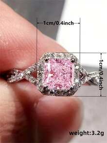 1pc Elegant Cubic Zirconia Ring, Suitable For Women, Ideal For Weddings, Engagements, Anniversary Parties, Valentine's Day Gift - Pink - View 6