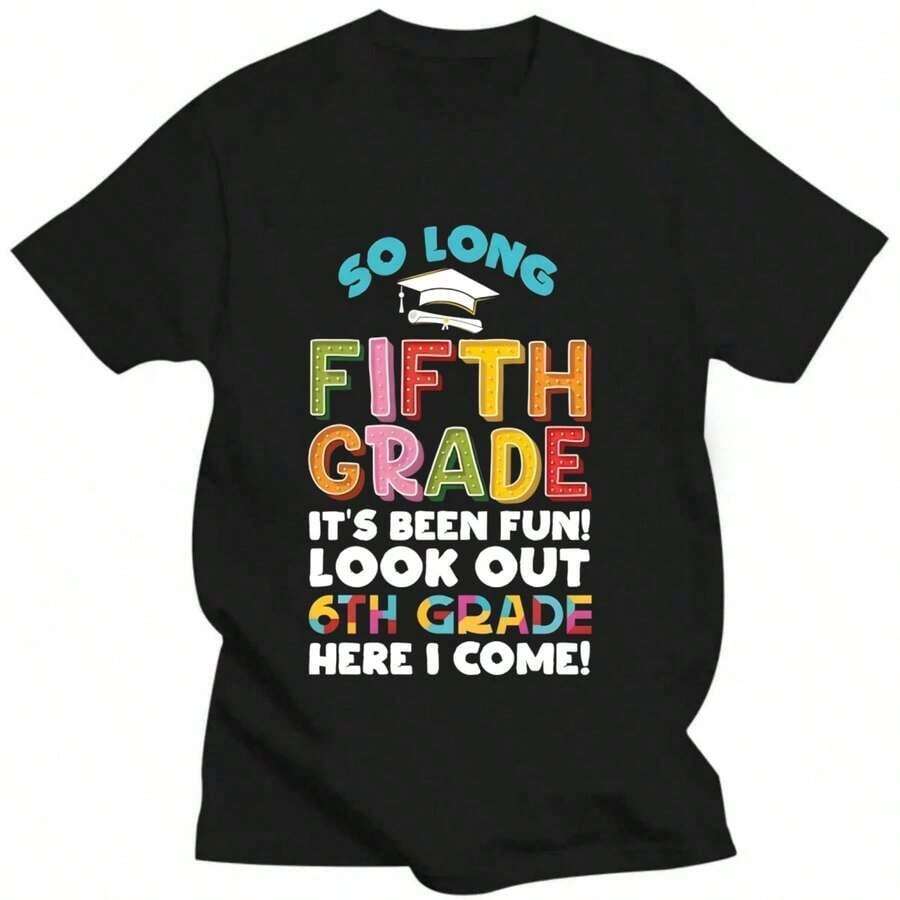 Camia de Regalo para Graduados de Quinto Grado Escolar, para Niños y Niñas Graduados de Quinto Grado, Regalo Familiar para Estudiantes de Sexto Grado, Diploma, Transpirable y Cómoda - Negro - Ver 1