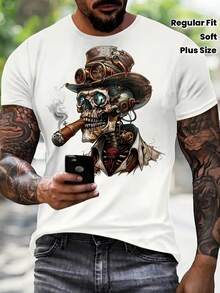 Men's T-Shirt With 3D Skull Design - Comfortable Fabric, Casual Crew Neck, Slim Fit, Short Sleeves, Available In Plus Sizes, Loose And Comfortable. - Black - View 1