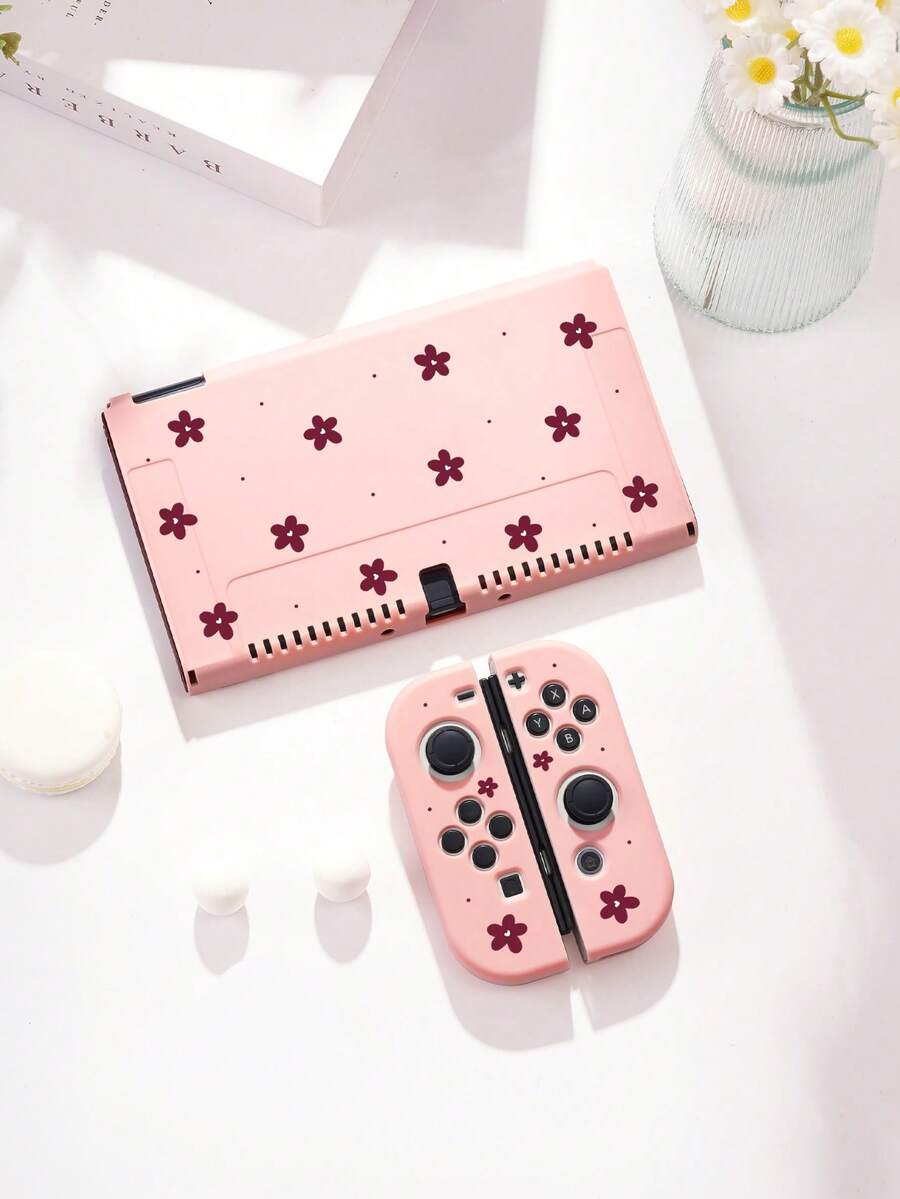 1个红色爱心花朵图案保护壳/保护套,兼容Switch2 (2025)、Switch NS、Switch OLED、Switch Lite,Switch2/Switch配件,全套包含收纳袋和游戏卡盒,Switch玩家的最佳礼物 - 彩色 - 查看 1