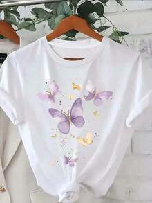 Talla Grande - Camiseta de Mujer de Manga Corta con Estampado de Moda y Cuello RedondoPure-Cotton - Blanco - Ver 7