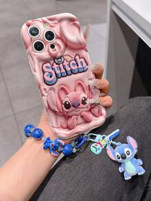 Disney Has Authorized, Phone Case - Chain Set, The Stitch Lilo & Stitch 3D Phone Case Plus A Silicone 3D Stitch Bracelet With Metallic Ring Removable Bracelet, Stitch And Angel Pattern, Compatible With Iphone17/16/15/14/13/12/11/XS/XR/X Plus Pro Max, A Stylish Cartoon Phone Case, The Perfect Gift Choice, Phone Protection, Durable Phone Cover, Great Gift For Friends And Family. - 白色 - 查看 1