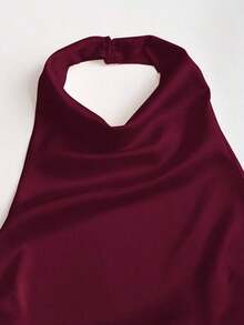 Top corto elegante con escote halter y espalda descubierta con detalles de vendaje - Burdeos - Ver 5