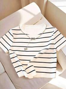 Camiseta casual ajustada de rayas, nueva llegada de primavera/verano, la talla grande vendida - Multicolor 2 - Ver 5