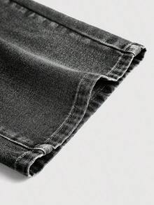 Jeans sencillos de uso diario con estampado de bigotes de gato para niñas adolescentes - Gris - Ver 4
