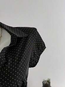 Camisa de mujer con cuello en V, cintura fruncida y manga corta, color blanco, para primavera/verano - Negro 2 - Ver 5