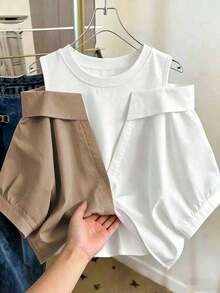Conjunto de vacaciones para mujer con camisa a rayas de dos piezas falsa - Multicolor 2 - Ver 1