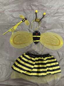 Bộ đạo cụ biểu diễn ong vàng dễ thương 4 món, bao gồm váy/gậy phép/mũ đội đầu và cánh, thích hợp cho nhiều bữa tiệc lễ hội. - Màu vàng - Xem 4