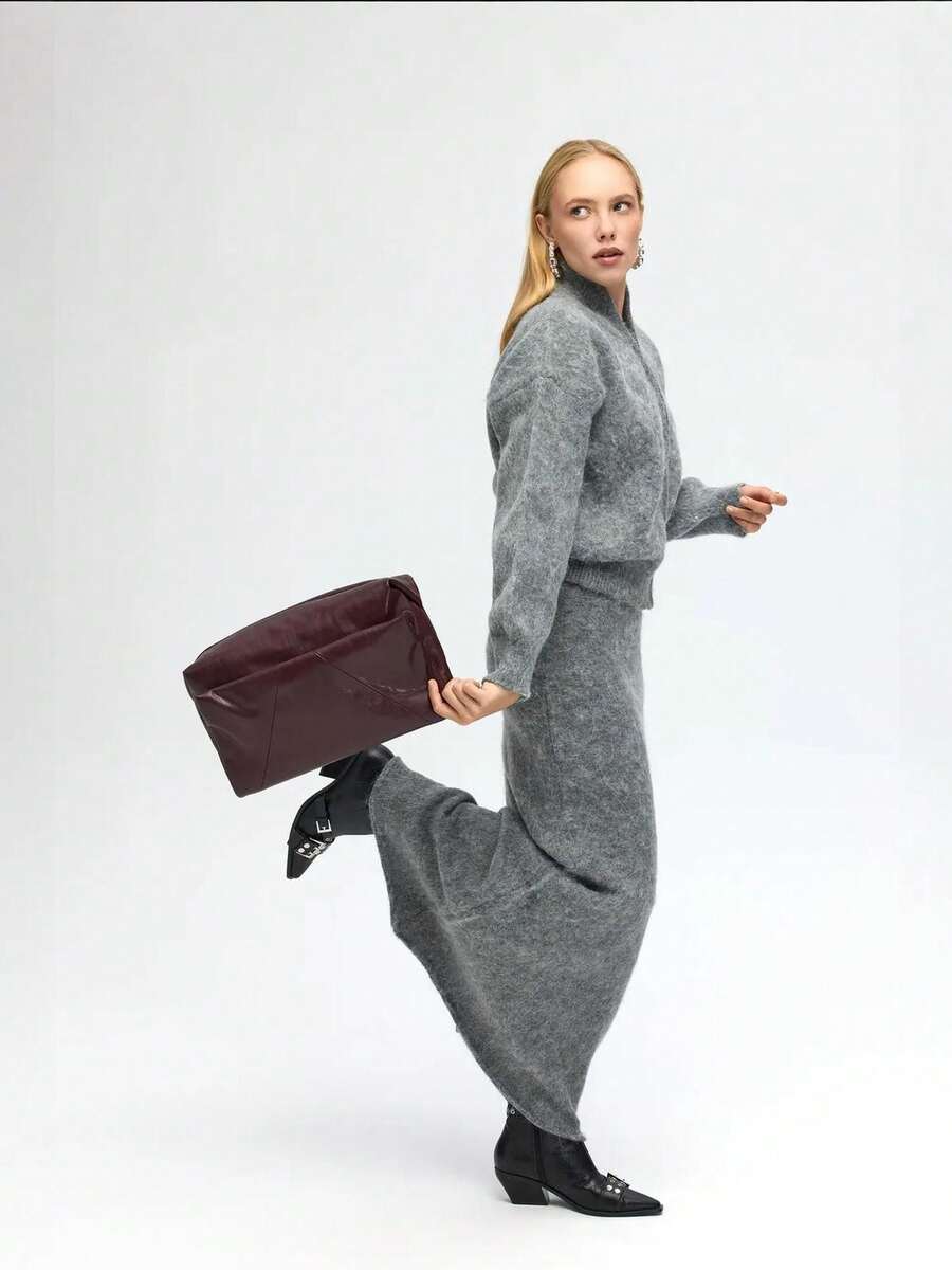 MAI STUDIOS Nivra Knit Maxi Skirt - Grey - View 1