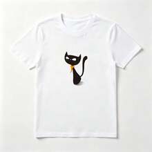 Playera Estampado Gato Negro con Pañuelo - Algodón Puro Mujer Verano - Blanco - Ver 1