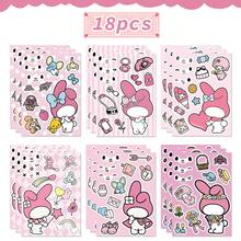 SANRIO 三麗鷗 My Melody DIY 臉部與裝飾貼紙組，提供 6/12/18/24 片套裝，包含可更換的臉部元素、配件與趣味圖案。由光滑易撕的乙烯基材質製成，柔和粉色調與清晰印花，非常適合派對贈品、手帳客製化以及粉絲的趣味創意活動。 - 多款 - 查看 12