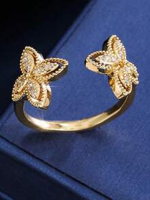 1pc Elegant Flower Shaped Zirconia Encrusted Open Ring, Suitable For Party, Vacation, Recommended As Gift For Friends - Open Ring - View 9