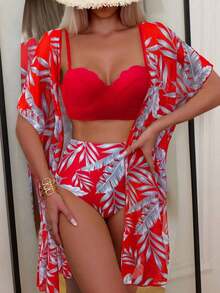 Swim Lushoire Tankini con estampado de plantas - Rojo - Ver 3