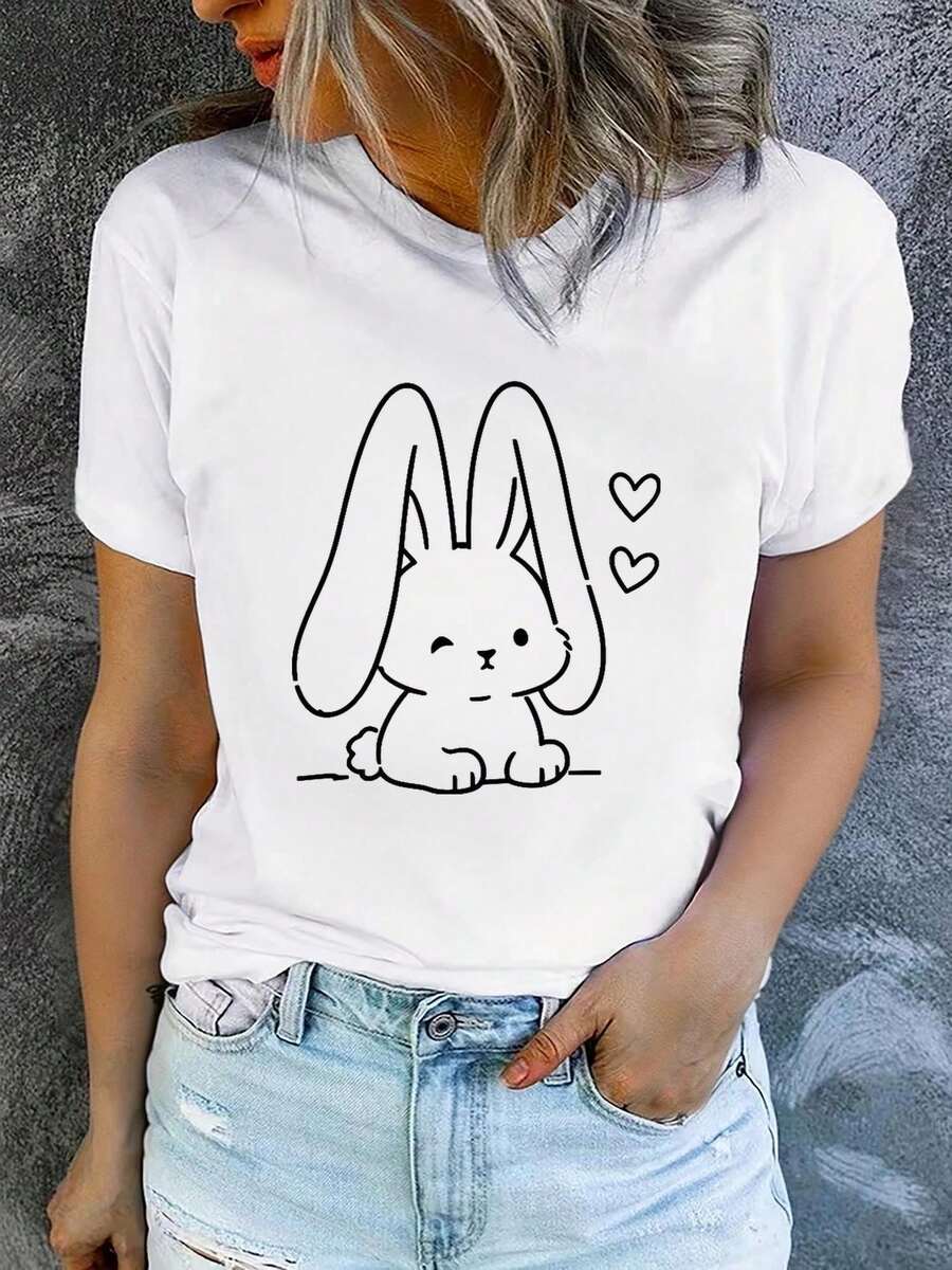 Designed For Modern, Stylish, And Comfortable Women, This Short-Sleeved Printed T-Shirt For Summer Is Both Fashionable And Casual, With A Comfortable Fit, Machine Washable Fabric, And A Flat 2D Print. Made From A Soft, Breathable, Premium Fabric, It's Designed For All-Day Comfort And Is Perfect For Casual Outings. - 白色_05 - 查看 1