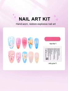 Bộ 10 món đồ trang trí móng tay chủ đề vỏ sò biển mùa hè, hình sao biển 3D, hoa, bướm, trái tim, kèm 1 dũa móng và 1 lọ keo dán móng. - Nhiều màu - Xem 3