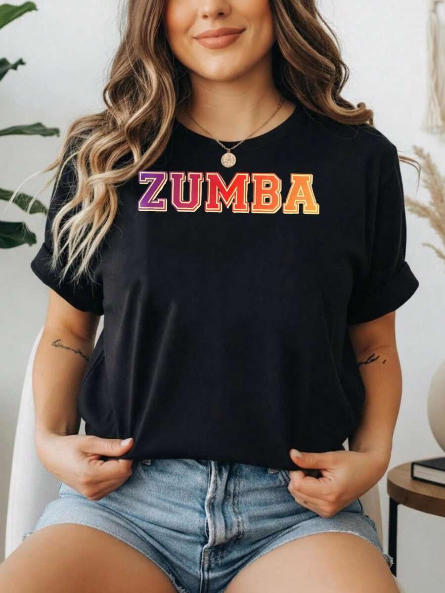 1 Pieza 180g Camisetas Para Mujer, Camiseta Hombre, camiseta informal de algodón con cuello redondo. Camiseta deportiva para mujer. Diseñadas por artistas de la generación Y2K al estilo Bababask, confeccionadas en algodón 100% puro. Diseño de patrón de dibujos animados creativos, cómoda manga corta, zumba - Negro 10 - Ver 1