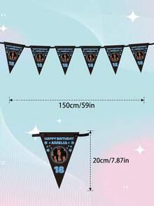 Bandeirola de aniversário personalizada com foto e texto, bandeirinha triangular personalizada com nome e idade, decoração para festa de aniversário de 18/21/30 anos, bandeirinha triangular preta com estrelas brilhantes, decoração para festa de aniversário. - Multicolorido - Ver 6