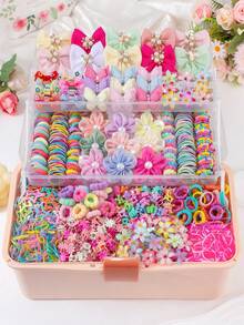 871pcs Spring Candy Color Sweet Children Hair Accessories Set, Includes Rhinestone Pearl Butterfly Flower Hair Clips, Textured Bow Hair Clips, Gradient Daisy Hair Clips, Mesh Bow Side Clips, Mini Claw Clips, High Elastic Ruffle Hair Ties, Colorful Towel Rings And TPU Headbands, Suitable For Children's Daily Wear And Party - Multicolor - View 1