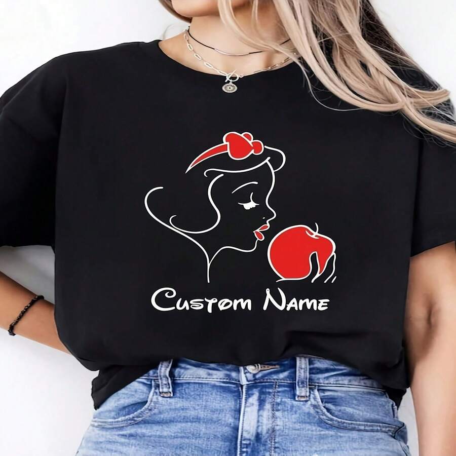 Chemise Blanche Neige, Chemise Prenses Et Pomme, Chemise , Sweat- , Pull Blanc Neige , Chemise Pour Fille , Chemise Avec Nom Pernnalisé - 黑色 - 查看 1