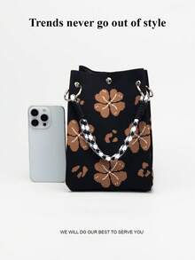 Tas tangan wanita kasual colorblock ini menampilkan desain pegangan tali anyaman hitam dan putih, sangat cocok untuk wanita pekerja, guru, dan pelajar. - Coklat - View 4