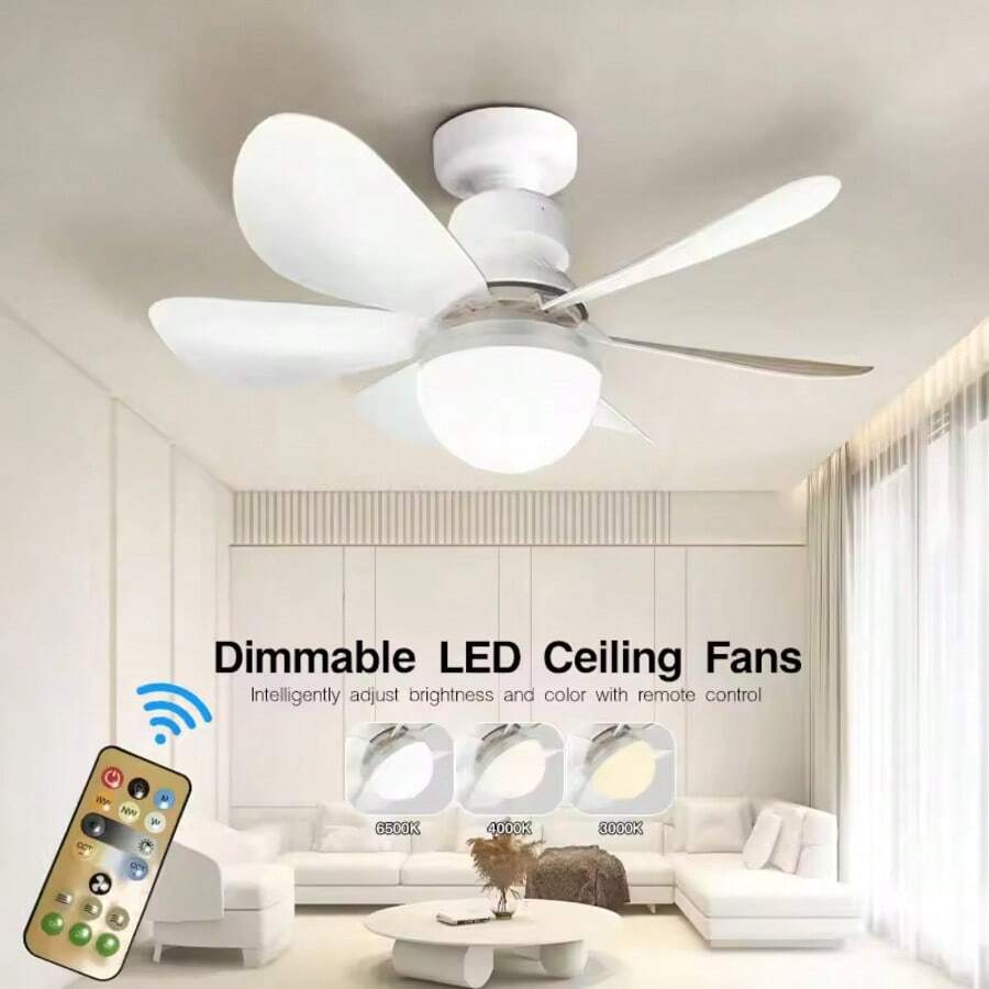 20-Inch Ceiling Fan With LED Light, Remote Control And Quiet Design, Easy Installation For Bathroom, Kitchen, Bedroom And Living Room - White - View 1