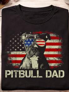 Camiseta Pitbull Dad Ever con la bandera estadounidense, regalo para el 4 de julio, camiseta para amantes de los perros. Camiseta unisex de algodón puro de 220 g, peso ideal para todas las estaciones, adecuada tanto para hombres como para mujeres. Tejido duradero de alta calidad, suave al tacto y de larga duración. Parte superior transpirable. Adecuada para la primavera y el verano de las mujeres, vacaciones, Día de la Madre, Día de la Independencia. - Negro - Ver 1