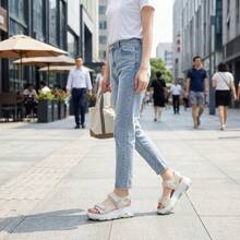 Sandalias Deportivas de Plataforma Gruesa para Mujer, Huaraches de Suela Chunky con Cierre de  Ajustable,Calzado de Verano Transpirable en PU y Goma,Chanclas de Moda Urbana con Amortiguación - Blanco - Ver 6