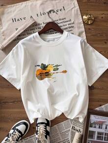 Short-Sleeve T-Shirt With Artistic And Musical Design, Fashionable Short-Sleeve T-Shirt For Spring And Summer 2026, Made In Mexico, 180 Grams. Cartoon Print, Couple Design, Suitable For Indoor Or Outdoor Wear. Crew Neck, Unisex, Ideal For Office And Leisure. One-Piece Pack. - WH-P631577SLNDXZGY470 - 查看 4