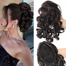 Tóc giả ngắn buộc đuôi ngựa bằng sợi tổng hợp chịu nhiệt, sóng sâu, dài 8 inch, có dây rút, có các màu đen, nâu, nâu ombre, xám, phù hợp cho phụ nữ đội trong dịp Giáng sinh, Halloween, lễ hội âm nhạc, tiệc tùng và sử dụng hàng ngày. - Nhiều màu - Xem 10