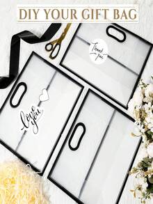 Reusable Transparent Plastic Gift Bags With Hollow Handles, Suitable For Mother's Day, Wedding, Graduation, Bridal Shower, Baby Shower, Decorated With Ribbons - Black - View 6