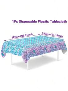 1/3pcs Mermaid Theme Tablecloth, Size 130*220cm, Mermaid Birthday Party Disposable Waterproof Tablecloth, Happy Birthday Table Runner, 1st Birthday Party Decoration, Baby Shower Party Decoration, Gender Reveal Party Decoration, Ocean Theme Party Supplies, Home Kitchen Dining Room Decoration, Party Gift - Mermaid-birthday - View 5