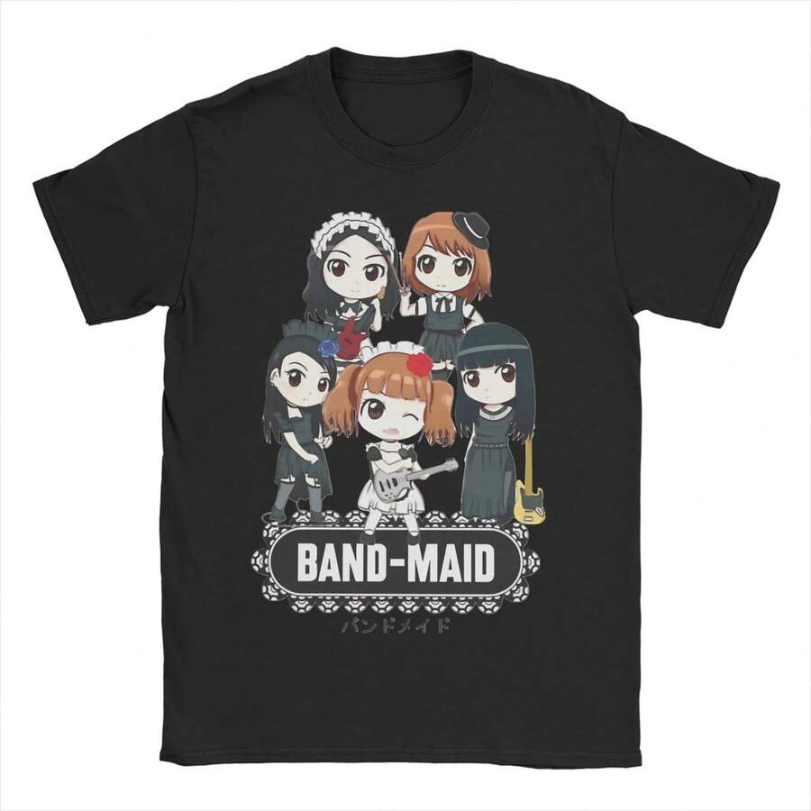 Camisetas de manga corta con cuello redondo y estampado de la banda musical R. Band Maid for M1en WoM1en. Camisetas de moda. Camisetas de manga corta de algodón puro de 220 g para hombre y mujer. Tejido grueso, resistente a las arrugas y que no se deforma fácilmente. Estilo sencillo y versátil, ligero y transpirable, perfecto para ir al trabajo, viajar, acampar, ir de compras y para el tiempo libre diario. - Negro - Ver 1