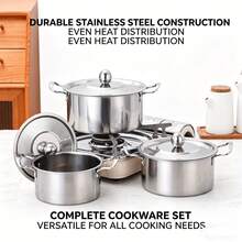 3-Piece Stainless Steel Cookware Set, Double Handle Stainless Steel Cookware Set With Lids, Induction Hob Compatible, Kitchen Utensils, Stainless Steel Pot - View 10
