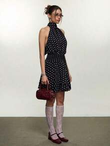 Vestido mini sin mangas, plisado, de unicolor, para verano - Negro 2 - Ver 3