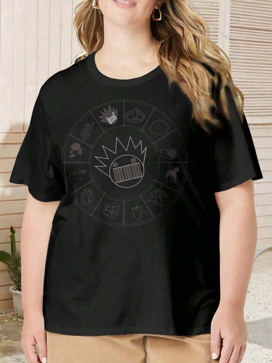 Camiseta de mujer de talla grande Boognish Rising Horoscope Birth Chart For Ween, con diseño gráfico de banda de astrología y música POD Stallion, estilo casual y holgado. - Negro - Ver 1