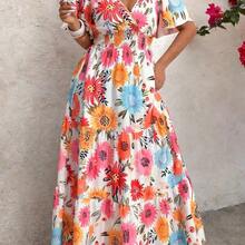 Vacation Stylish Floral Print Ruffle Sleeve Crossed Neck Dress Summer Beach Dress Vacation Outfits Women Spring Summer Outfits Floral Dress Country Dress Resort Wear Women Vacation Dress Women's Summer Dresses Women Spring Dress Floral Women Dress Wild Flower Dress Women Summer Dresses - Multicolor - Ver 7