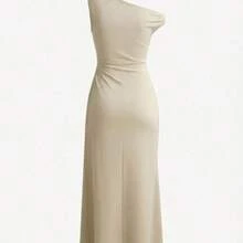 MOD Plus Size Women's Waist Ruched Oblique Shoulder Long Dress, Metal Buckle Decor, Apricot Color, Wedding Guest Dress For Women,Graduation Dress ,Coords For Women Casual Classy,Festival Dresses, Glamarae Elegant Luxurious Dress, Elegant Sophisticated Dress, Bodycon Long Dress, Women's Formal One-Shoulder Dress, Occasion Dresses For Ladies,Elegant Long Party Dress,Wedding Guest Dress,Work Outfits For Women - Albaricoque - Ver 4