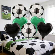 1 ballon de soccer noir et blanc de 18 pouces + 1 ensemble de ballons en forme de cœur en feuille d'aluminium noir et vert, ensemble de ballons en feuille d'aluminium sur le thème du soccer (3 ballons de soccer + 4 formes de cœur), convient pour les fêtes à thème sportif et les anniversaires des fans de football - Multicolore - Voir 6