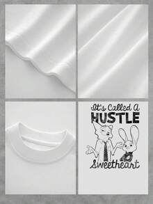 Estampado con dos adorables personajes de animales que simbolizan ingenio confianza y la fuerza del trabajo conjunto transmitiendo un mensaje positivo de esfuerzo y dulzura camiseta de mujer  casual cómoda y moderna - Blanco - Ver 4