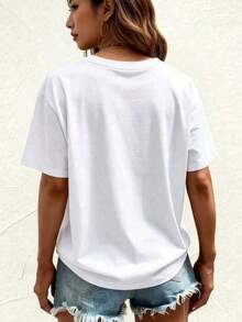 Camiseta de algodón con estampado de margaritas para mujer, manga corta, cuello redondo, estilo casual, suave y transpirable, corte holgado para uso diario, tallas S-5XL disponibles, camiseta negra con estampado floral para verano, blusa casual cómoda y a la moda - Camiseta unisex de algodón, manga corta, cuello redondo, manga larga, ideal para primavera, tops casuales, camiseta básica, unisex, para parejas, hombres y mujeres. - Blanco - Ver 3