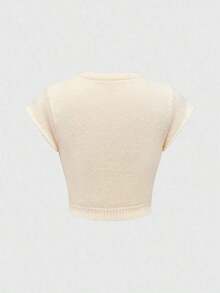 Chaleco de punto para mujer, estilo universitario, lindo e inocente, con bordado de cerezas, cuello redondo y mangas de murciélago. - Morado - Ver 9