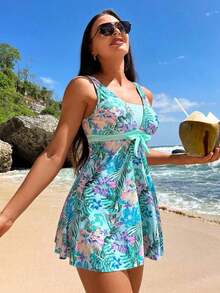 Swim Lushoire Vestido de natación con estampado tropical con bottom bikini - Multicolor - Ver 3