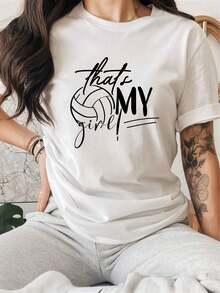 Limited Time Offer, Limited Quantities, Flash ! Women's Casual Short-Sleeve Crew Neck T-Shirt With "That's My Girl" Letter Print For Spring/Summer, Relaxed Sports Top - 白色 - 查看 1