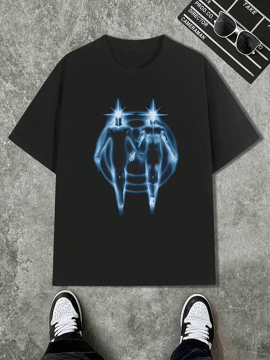 Camiseta Retro Y2K para Hombre - Camiseta Vintage de Manga Corta con Cuello Redondo, Corte Holgado y Tela Transpirable, Adecuada para Uso Casual en Primavera/Verano, Lavable a Máquina, Disponible. Una camiseta de manga corta adecuada para el hogar, uso diario, fiestas y viajes-perfecta como regalo para amigos o familiares. - Negro - Ver 1