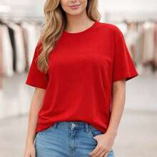 Camiseta de algodón para mujer, talla grande M-5XL, de manga corta y cuello redondo, con estampado de un lindo osito y corazón rojo, corte holgado, ideal para uso diario, tela suave y cómoda, perfecta para primavera y verano, camisetas gráficas a la moda para mujeres con curvas. - Rojo - Ver 12