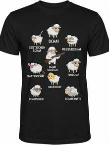 Funny Men's T-Shirt With A Joke Design Showing Monsters And A Monster And Sheep Gang, Comfortable And Loose Crew Neck T-Shirt, Funny Graphic T-Shirt For Both Men And Women. - Black - View 1