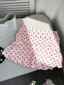 Minifalda acampanada fruncida con estampado de lunares para el verano - Rosa 2 - Ver 5